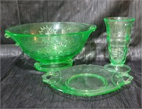 3pc. Vaseline Green Uranium Glass Set