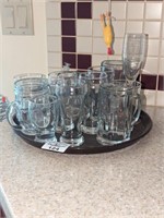 Assorted glasses and bar tray