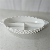 Hobnail Milk Glass Divided Dish