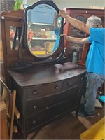 Antique Mahogany 2 over 2 Dresser w/Mirror-37t x