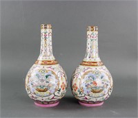 Pair Chinese Famille Rose Porcelain Vase Qianlong