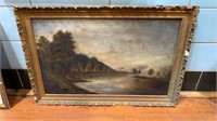 OIL PAINTING ON CANVAS OF LAKE SCENE