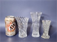 3 Cut Glass Vases Crystal