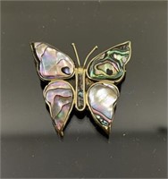 Silver Butterfly inlaid abalone shell pin