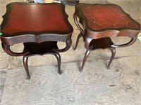PR OF MAHOGANY LEATHER TOP TABLES