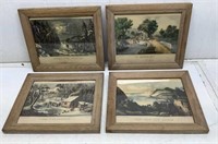 (4) Currier & Ives, Original Frames 13 x 11