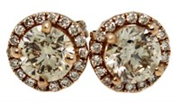 14kt Rose Gold Brilliant 2.62 ct Diamond Earrings