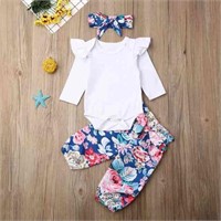 (N) 0-24M Newborn Baby Girl Infant Flower 3pcs Clo