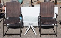 2 Folding Chairs & Glass Top Stand