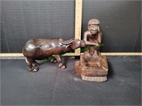 8" Tribal Wood Carving Figure & Wood Carving Bull