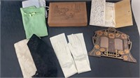 Vintage satin gloves, frame, lace, box