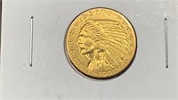 Gold: 1908 $2.50 Indian Head Gold Coin, higher