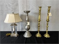 4pc Assorted Candleholders & Lamp