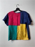Vintage Color Block Femme Top Blouse Shirt