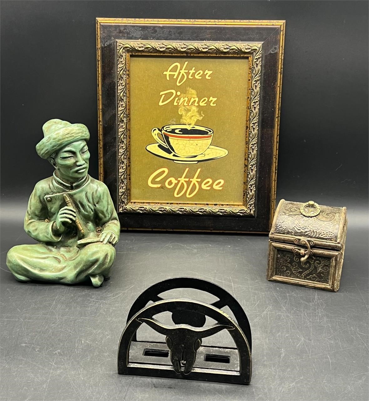 COFFEE PICTURE, CAST NAPKIN HOLDER, STAUTUE & MORE