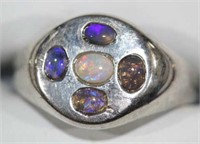 Sterling silver opal signet ring,
