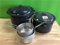 Large Enameled Cooking Pots & Fryer Baskets