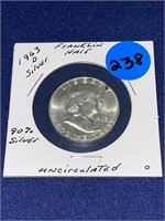 1963-D Silver Franklin Half Dollar 90% Silver Unc