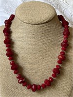 Sterling Silver & Faceted Red Bead Necklace