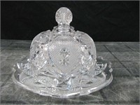ANTIQUE LARGE PRESSED GLASS BUTTER DISH