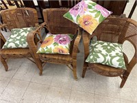 3 Wicker Chairs w/ 4 Pillows