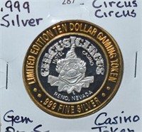 .999 SILVER $10 GAMING TOKEN