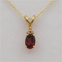 10KT 0.50CTS GARNET & DIAMOND PENDANT W/ CHAIN