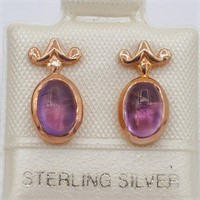 PR STERLING ROSE GOLD PLATED AMETHYST EARRINGS