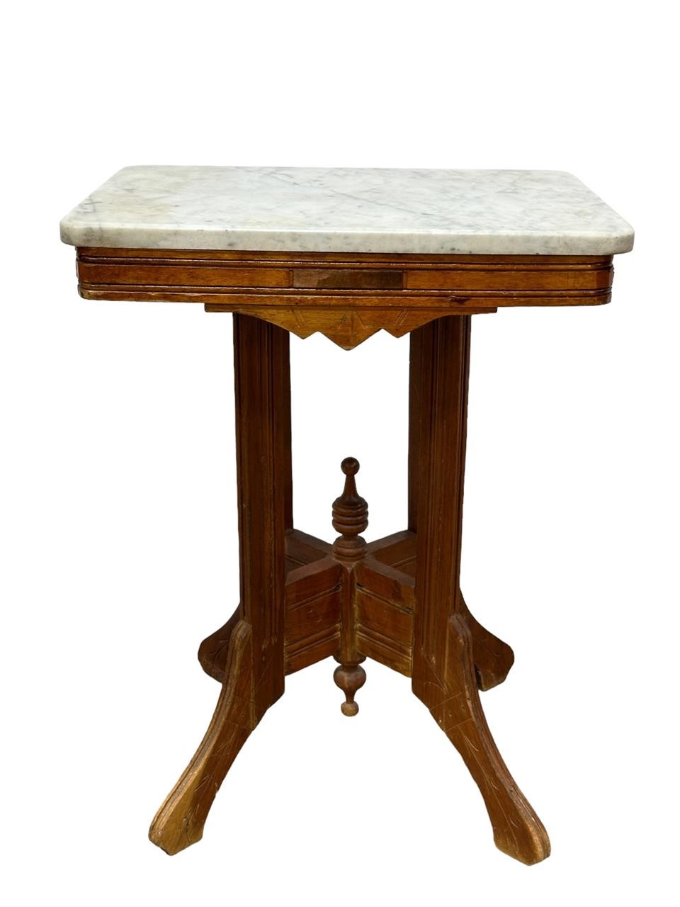 Antique Marble Top Wood Carved Side Table