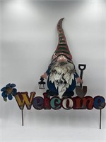 Rustic Metal Gnome Welcome Sign Stake