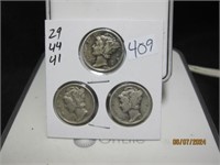 Lot of 3 Mercury Dimes 29,44,41