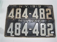 1919 NY auto license matched plates