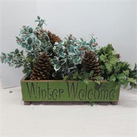 Wood Crate  "Winter Welcome" w/Holiday Fakery