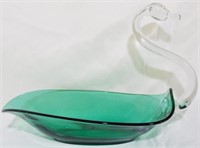 Duncan & Miller Green Glass Swan Bowl