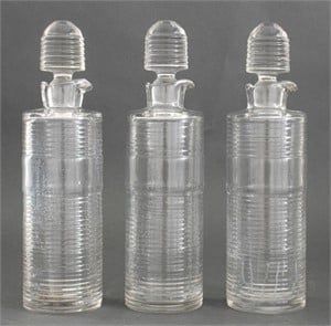 Art Deco Ribbed Glass Decanters, 3