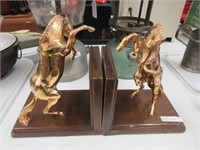 BRASS & WOODEN HORSE BOOKENDS