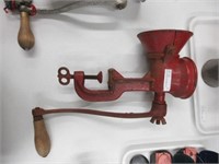 RED PAINTED CAST IRON FOOD CHOPPER