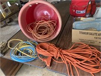 Tote of Extension Cords (Some Heavy Duty)