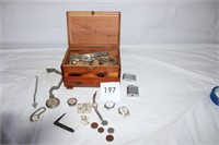 WOODEN JEWERLY BOX W/ CONTENTS