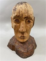 American Folk Art Wood Carved Bust Outsider Art