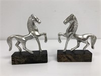 2 Vtg Pewter Galloping Horses on wood base