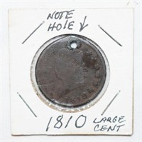 COIN - 1810 LARGE CENT - NOTE HOLE AS SHOWN