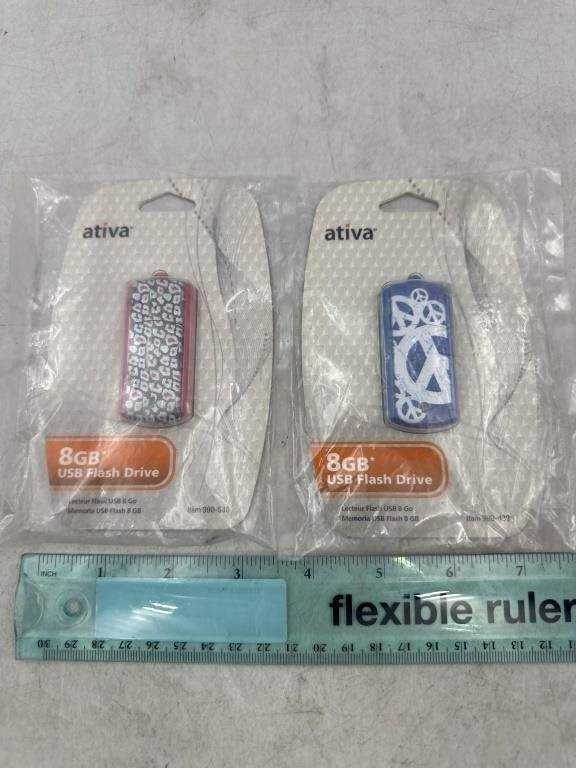 NEW Lot of 2- Ativa 8GB USB Flash-drive