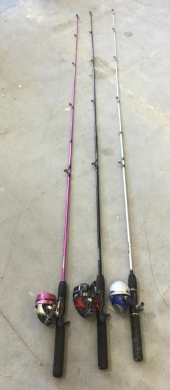 3 Zebco closed faced fishing poles