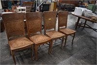 Four- Antique Oak Dining Chairs. Seats & Backs