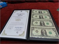2009-Uncut sheet $1 dollar US Banknotes.