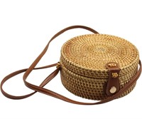 New Straw Purse Round 7.9x7.9x3.1in with Shoulder