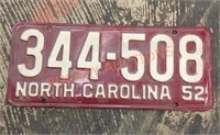 1952 North Carolina license plate
