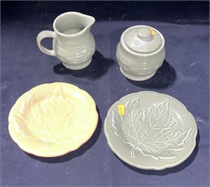 Longaberger Pottery - Leaf Styled Plates, Jar