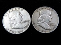 1950-D AND 1959 FRANKLIN SILVER HALF DOLLARS